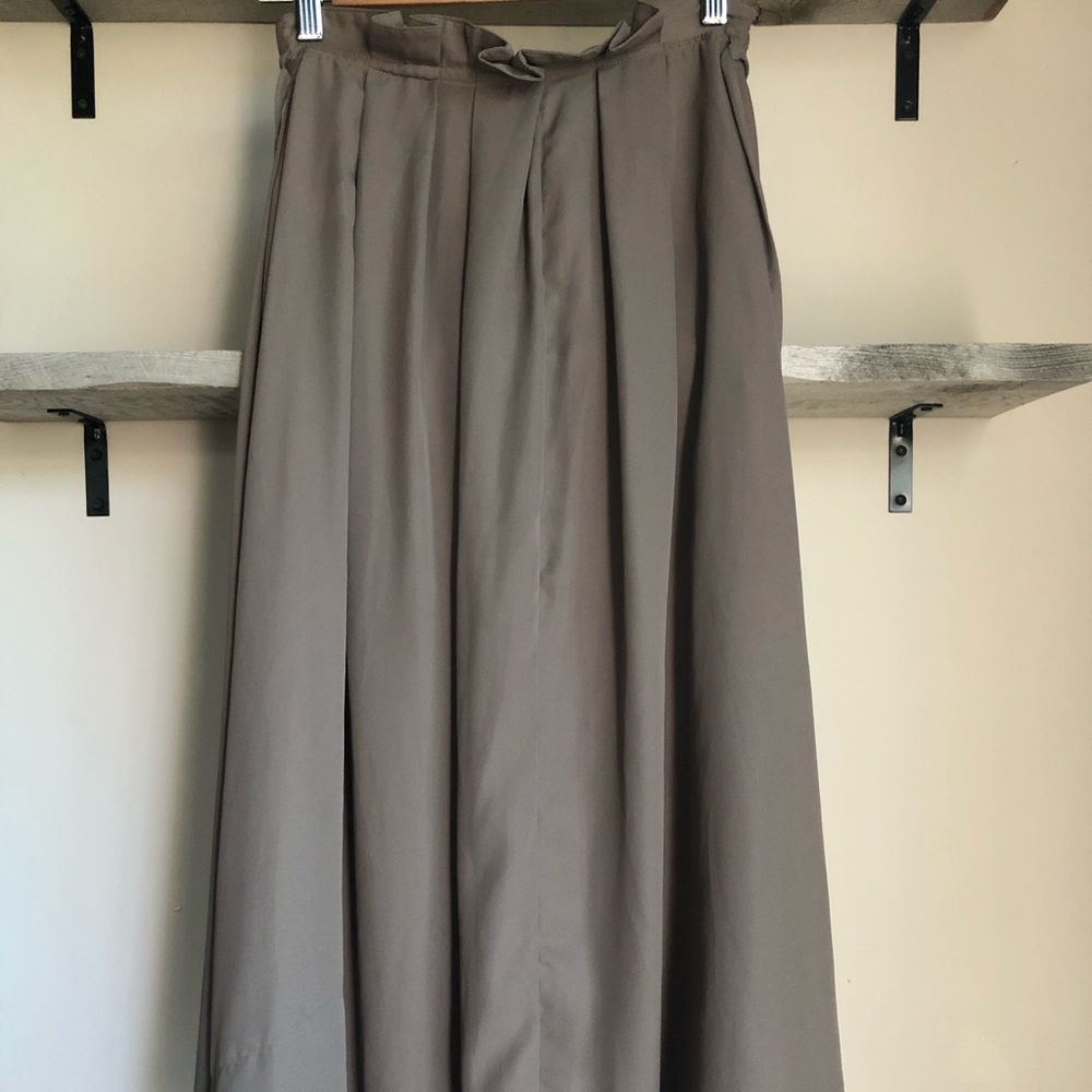 Pleated High Waisted Olive Maxi Skirt